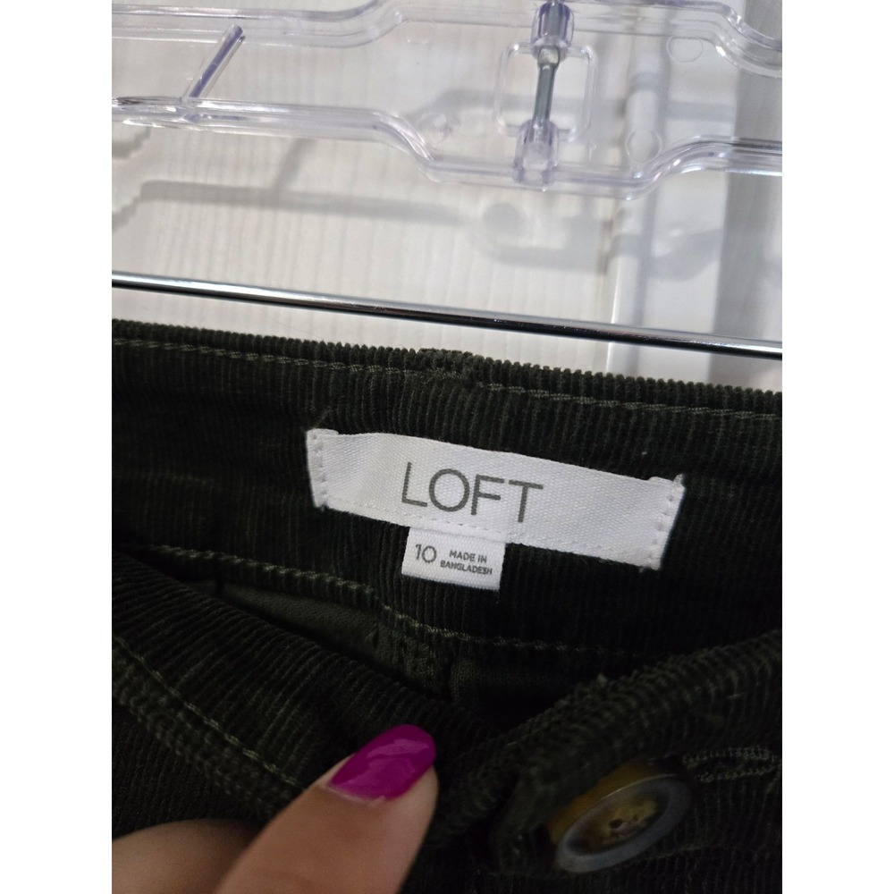 LOFT The Palmer Wide Leg Corduroy Pants Olive Green Women Size 10 High Rise - Picture 4 of 6